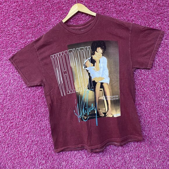 Whitney Houston I Will Always Love You Washed Graphic Burgundy T-Shirt Large - Picture 3 of 4